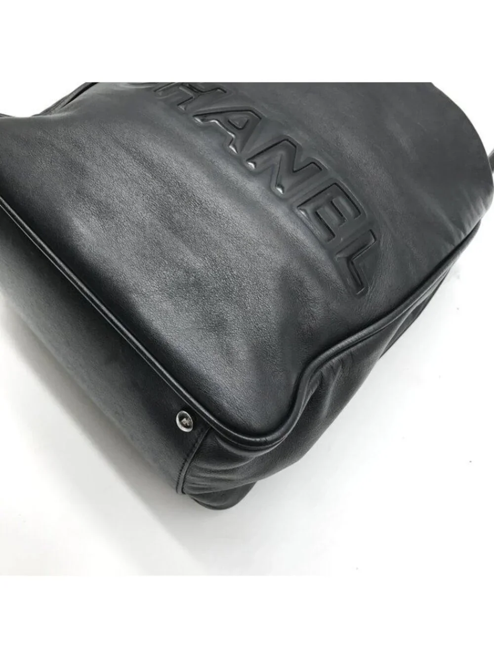 Chanel CC Logo Camellia Tote Shoulder Bag Leather Black